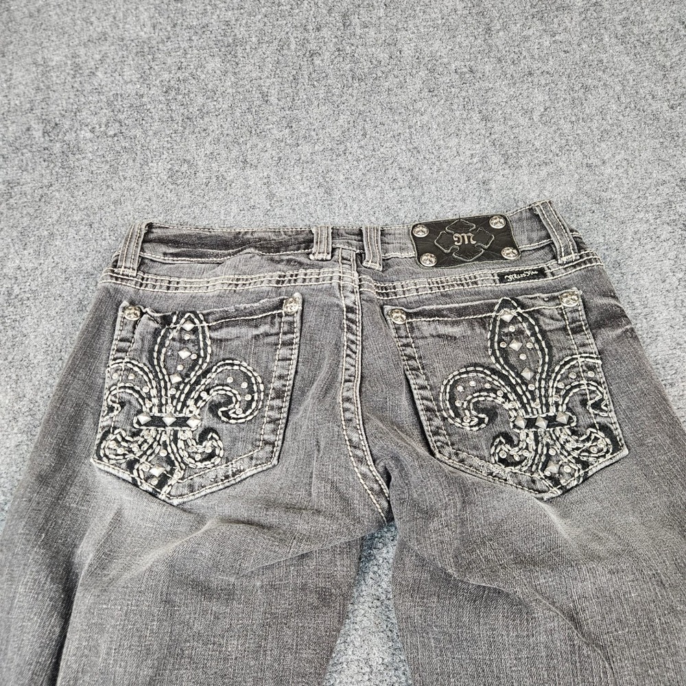 Miss Me JP4369-4 Bootcut Jeans Black Faded Fleur De Lis Studded Size 30